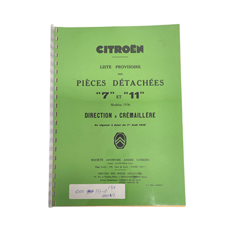 LISTE PROVISOIRE DIRECTION A CREMAILLERE 7 & 11CV MODELES 1936 LISTE PROVISOIRE DIRECTION A CREMAILLERE 7 & 11CV MODELES 1936
